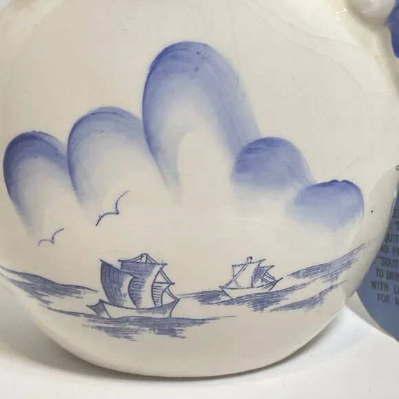 Left-Handed Ceramic Pitcher With Blue & White Nautical Design 5